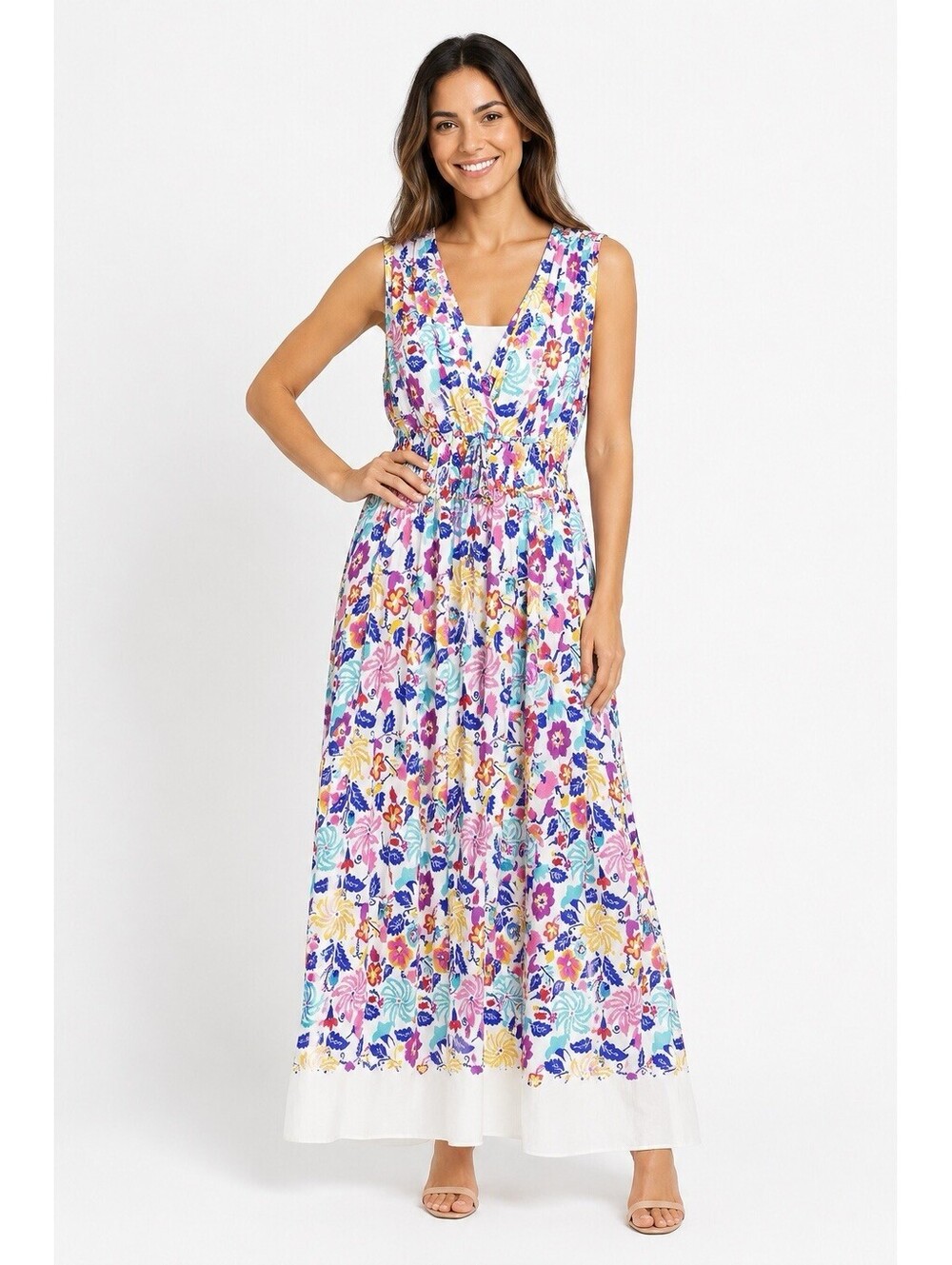 Roberta Roller Rabbit white multi-color floral V-neck sleeveless dress